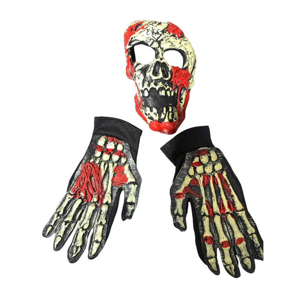 Zombie Deluxe Kids Costume Set Hooded Top Pants Mask Gloves Gray Red Size L