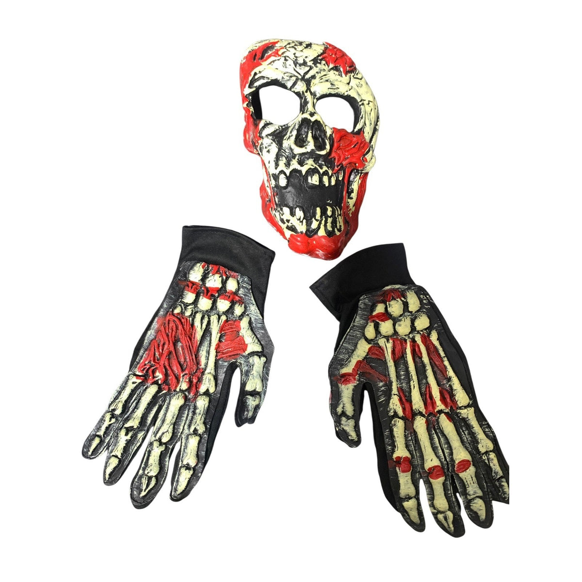Zombie Deluxe Kids Costume Set Hooded Top Pants Mask Gloves Gray Red Size L