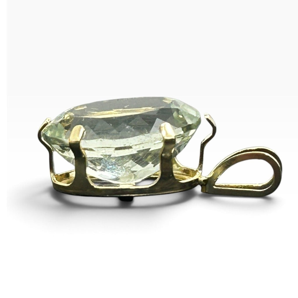 14k Yellow Gold Oval Prasiolite Green Amethyst Pendant 1g