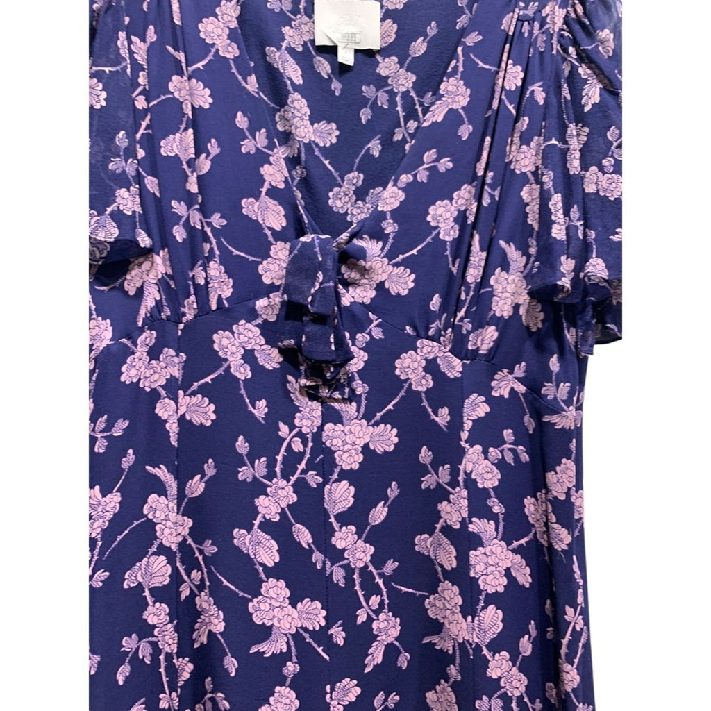 Cinq a Sept Floral Annali silk Dress Womens Dress Sz 8 Tie Front Flutter Sleeve