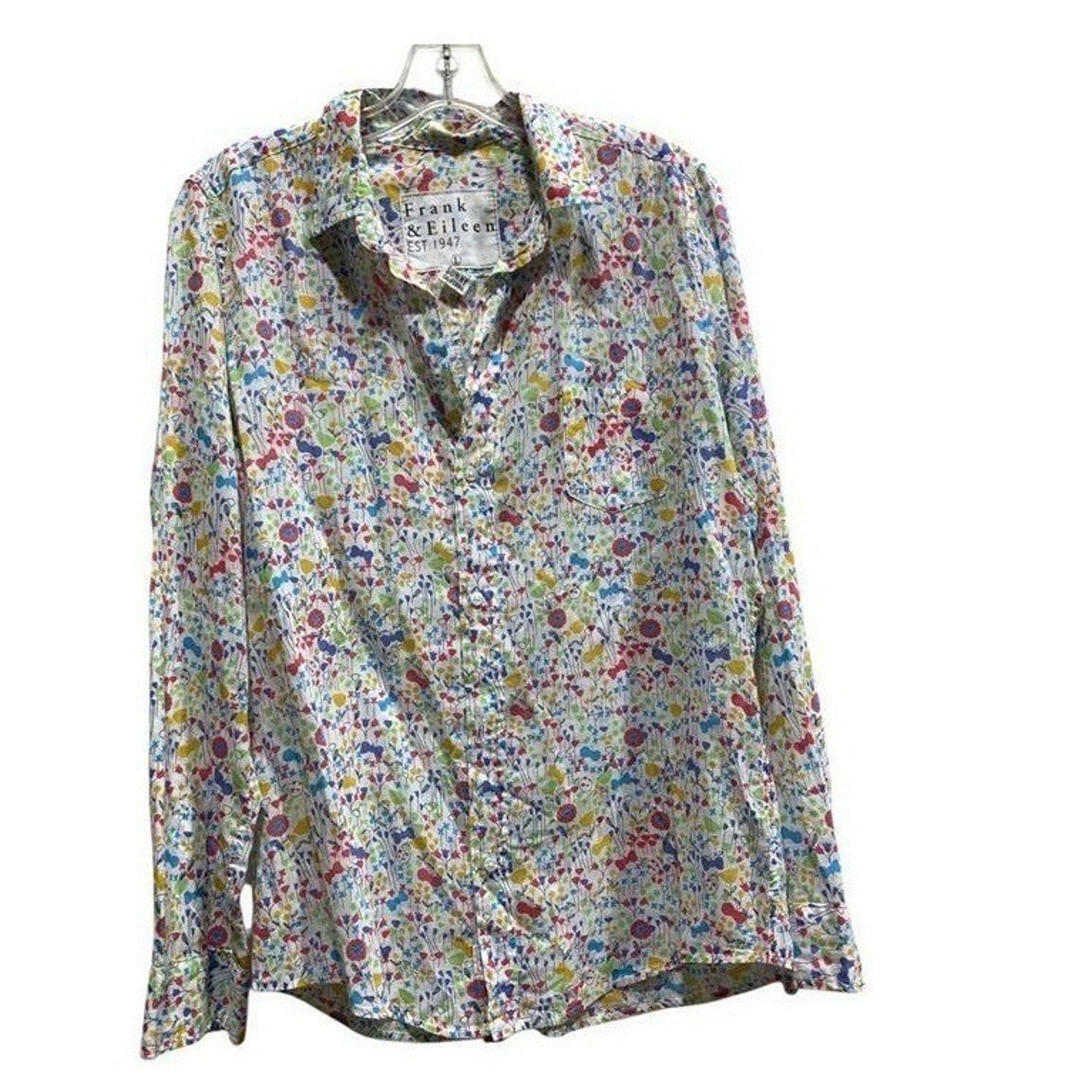 Frank & Eileen Barry Floral Cotton Button Up Shirt Womens Large Multi Color USA