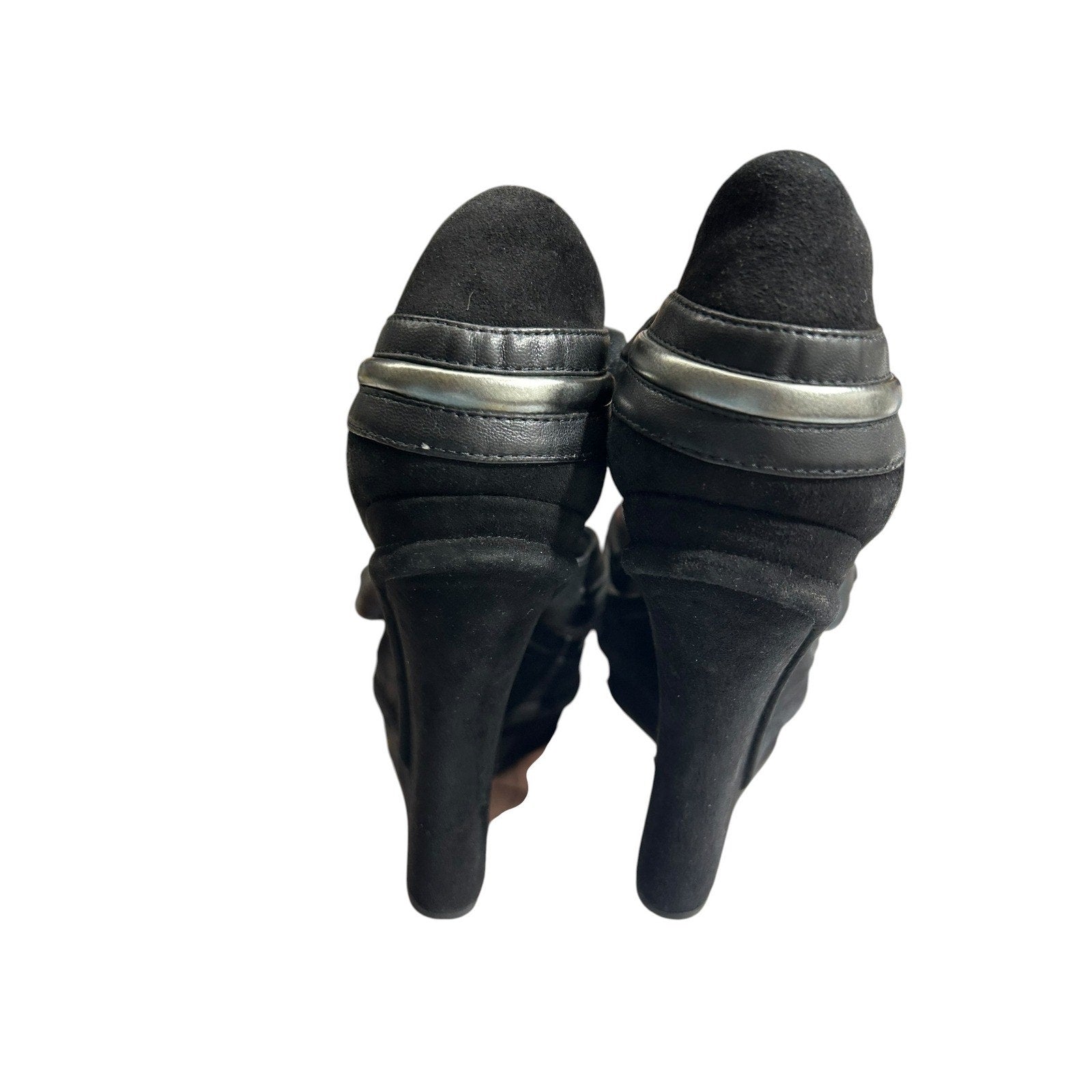 Camilla Skovgaard Black Leather Suede Architectural Wedge Sandals Size 41 club