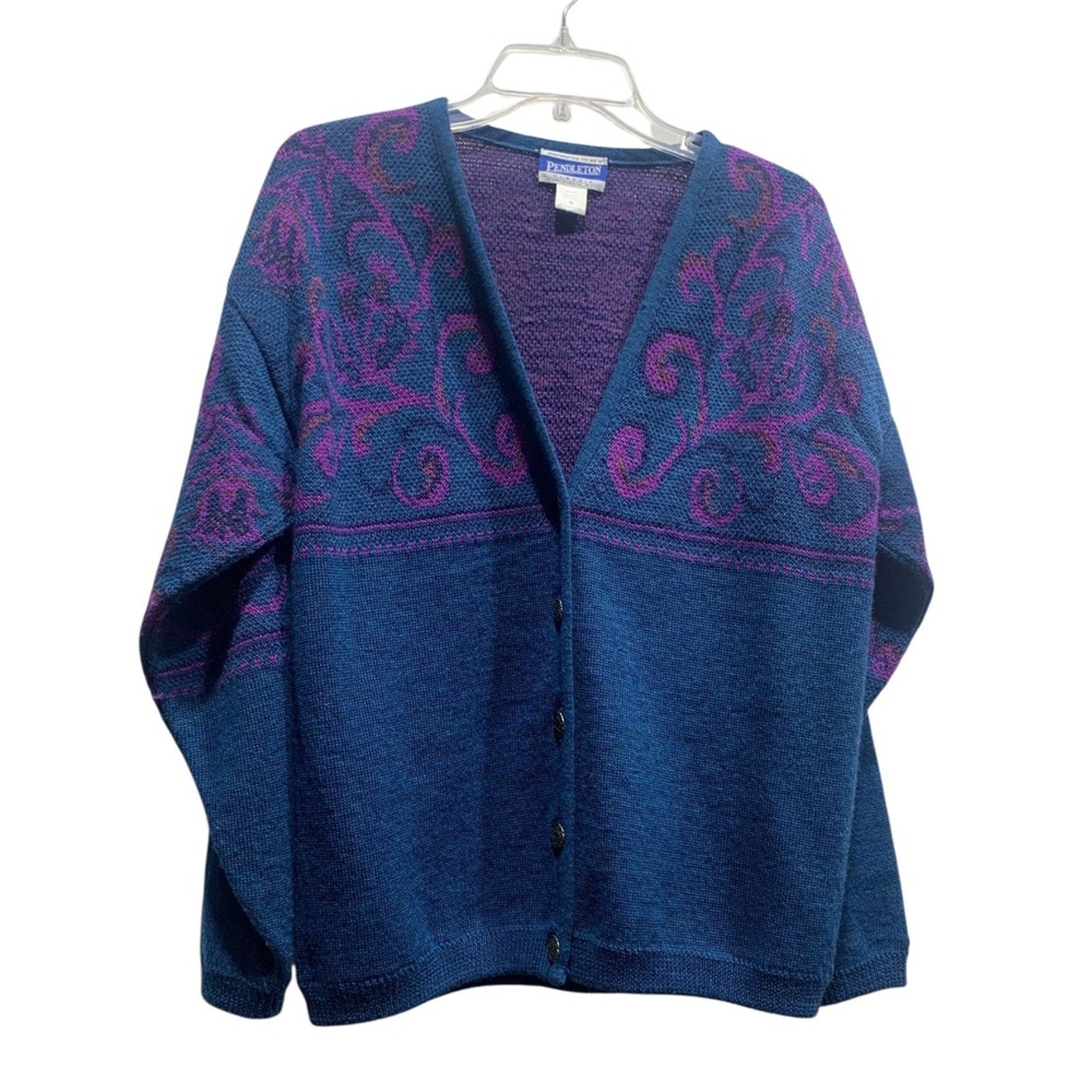 Pendleton Classic Cardigan Sweater Womens Medium 100% Virgin Wool Purple Blue sz m