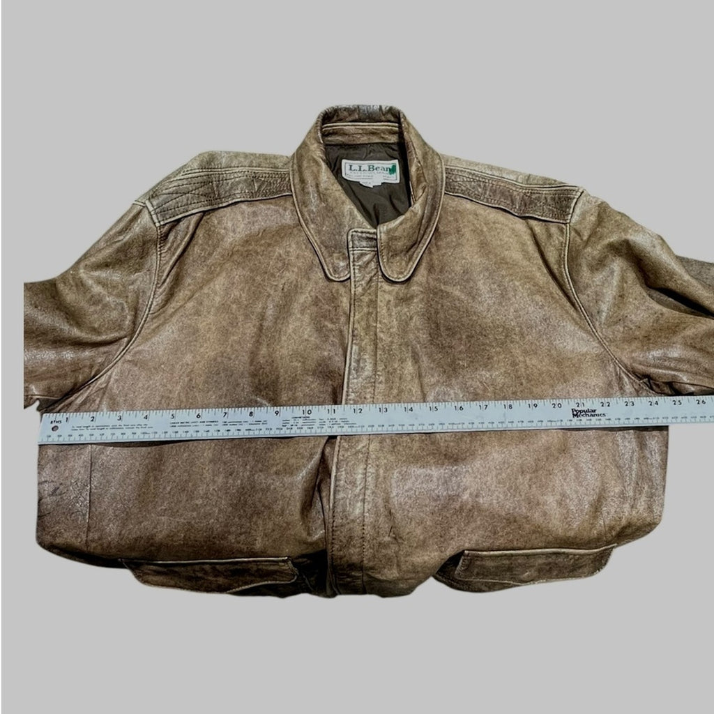 LLBean VINTAGE Real Leather Jacket  Size 46 Long Brown Leather Bomber USA Made