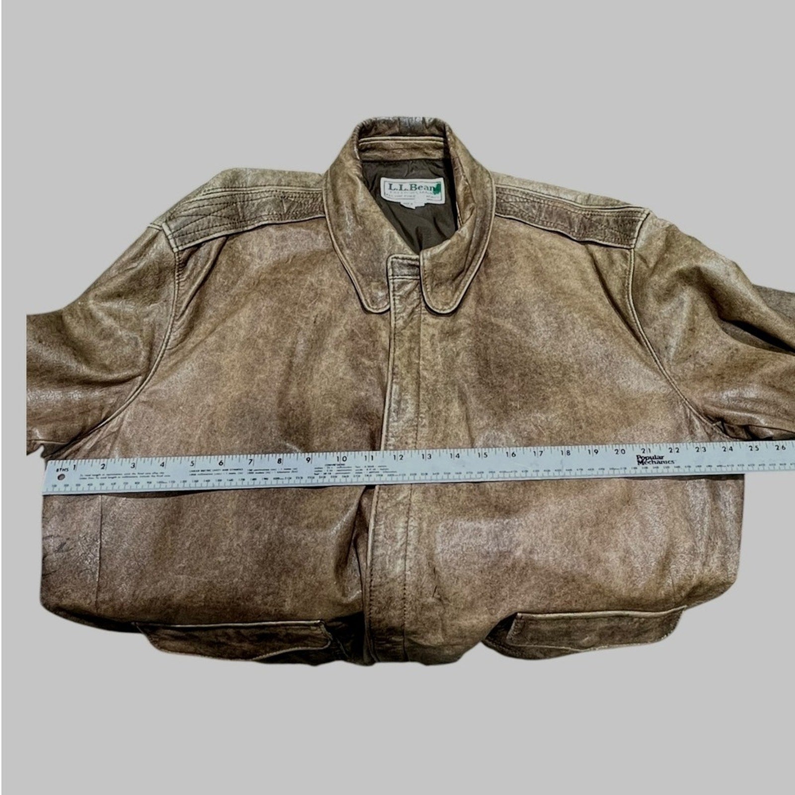 LLBean VINTAGE Real Leather Jacket  Size 46 Long Brown Leather Bomber USA Made