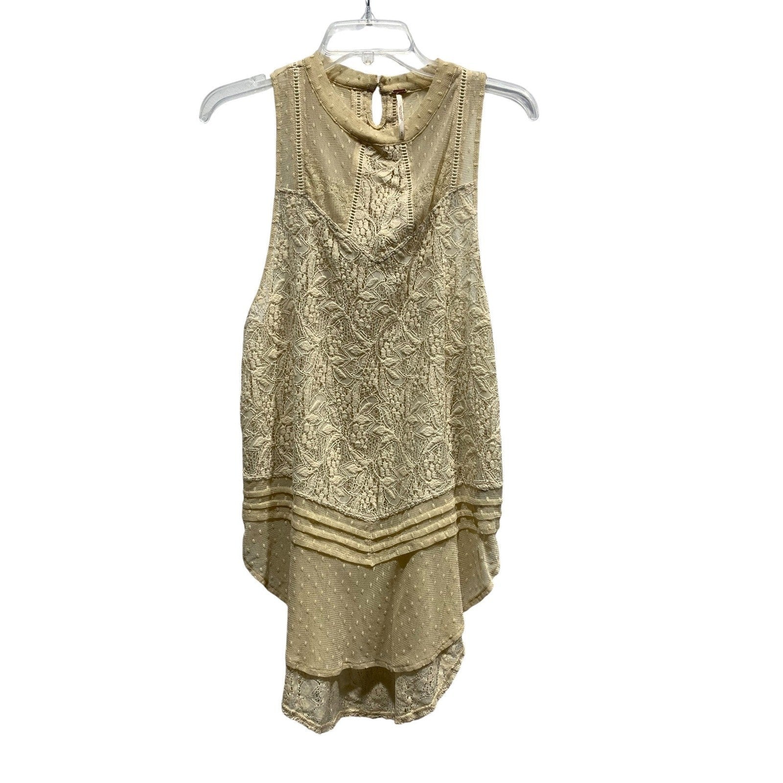 Free People Modern Lace Mesh Maisie Tunic Tan Embroidered Swiss Dot Medium Boho