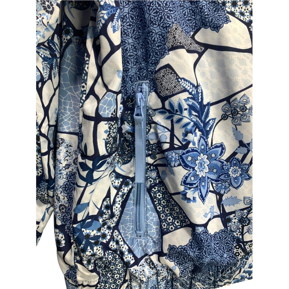 Johnny Was Bee Active Blue Floral Mosaic Full Zip Bomber Jacket Large L