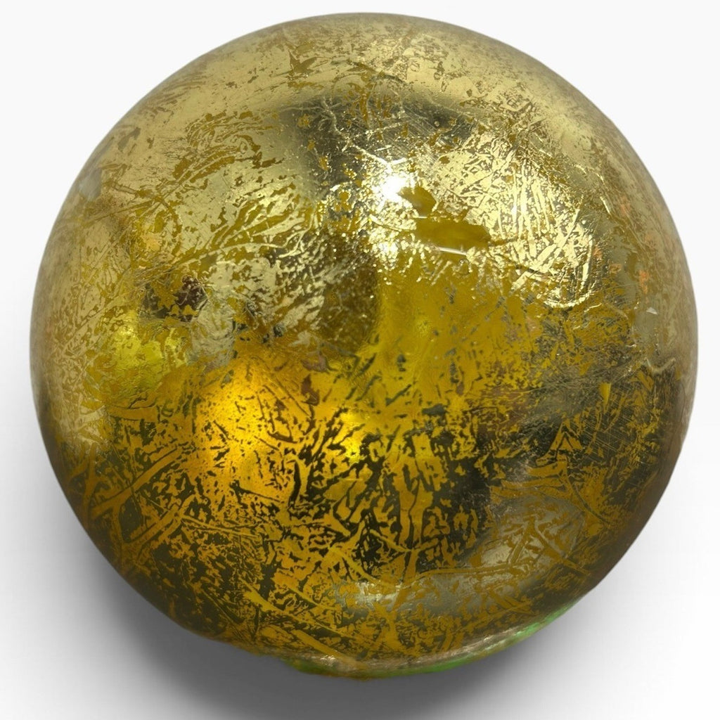 Vintage Gold Mercury Glass Christmas Ornament Distressed Round Bauble 5in Large