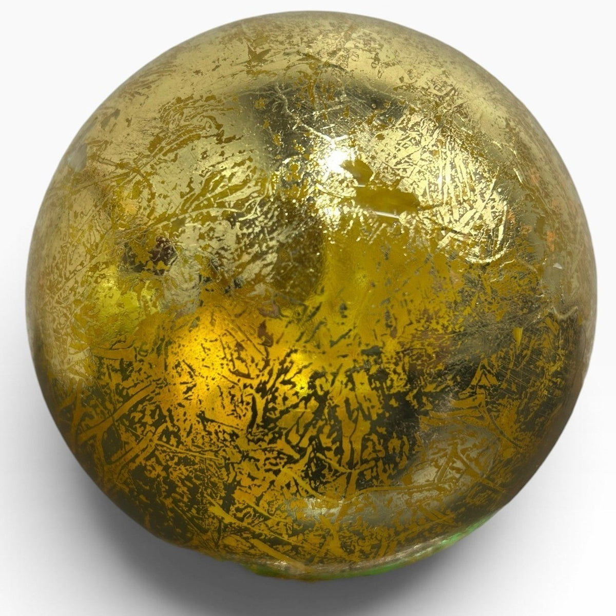 Vintage Gold Mercury Glass Christmas Ornament Distressed Round Bauble 5in Large