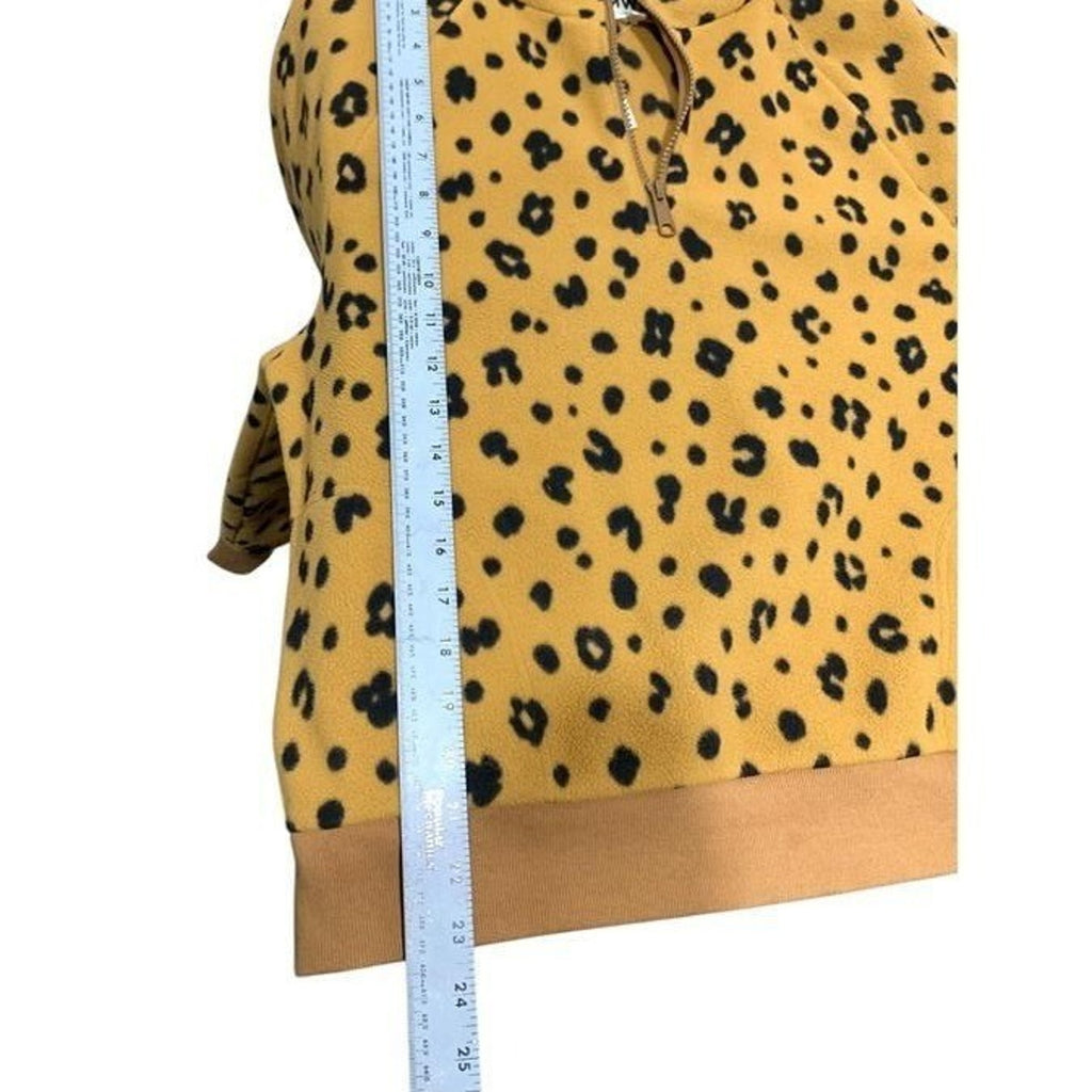 NWT Madewell Leopard Print Quarter Zip Fleece Pullover Mustard Tan Black MC205 L