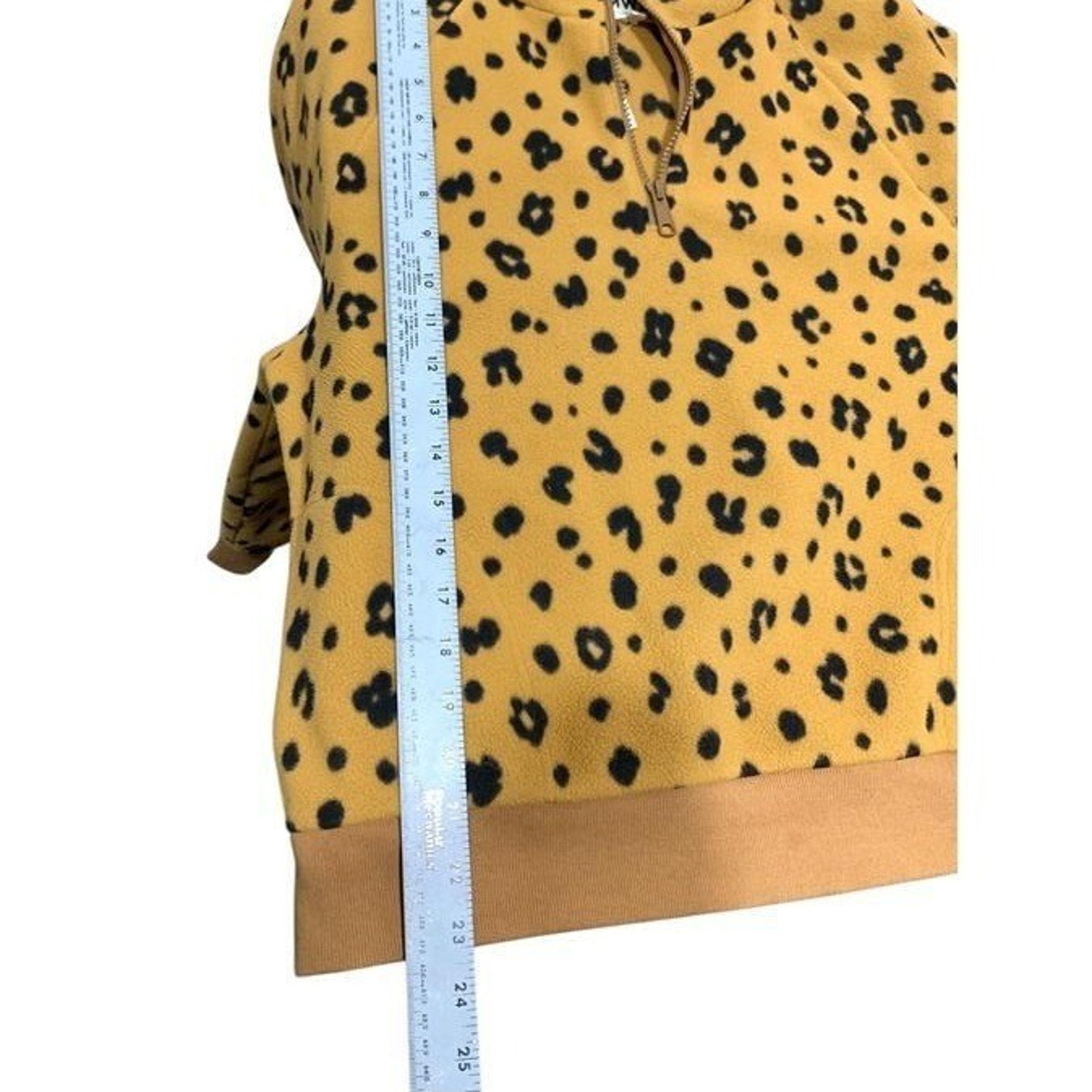 NWT Madewell Leopard Print Quarter Zip Fleece Pullover Mustard Tan Black MC205 L