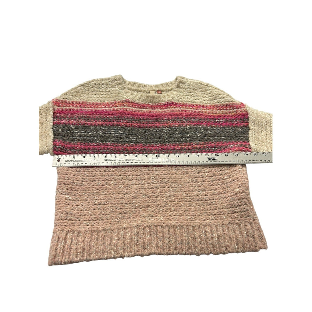Pilcro Anthropologie Pink Striped Boucle Wool Blend Chunky Sweater XS cozy prep