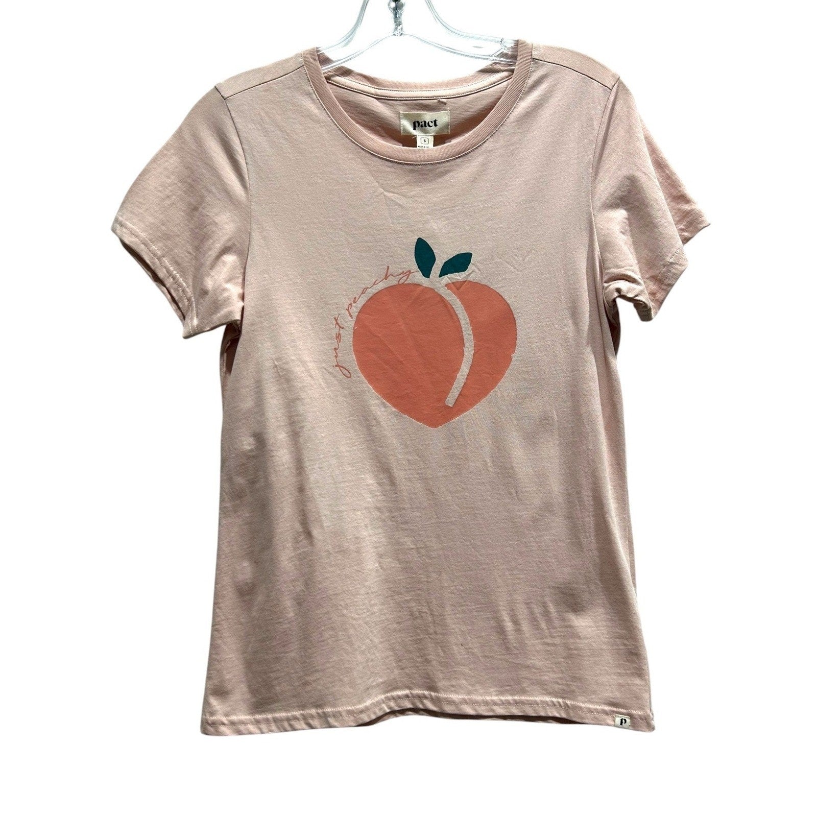 Pact Womens Just Peachy Softspun Organic Cotton Graphic Crew Neck Tee Pink S