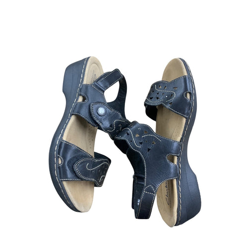 Clarks Collection Black Leather Adjustable Strap Sandals - US Womens 8M