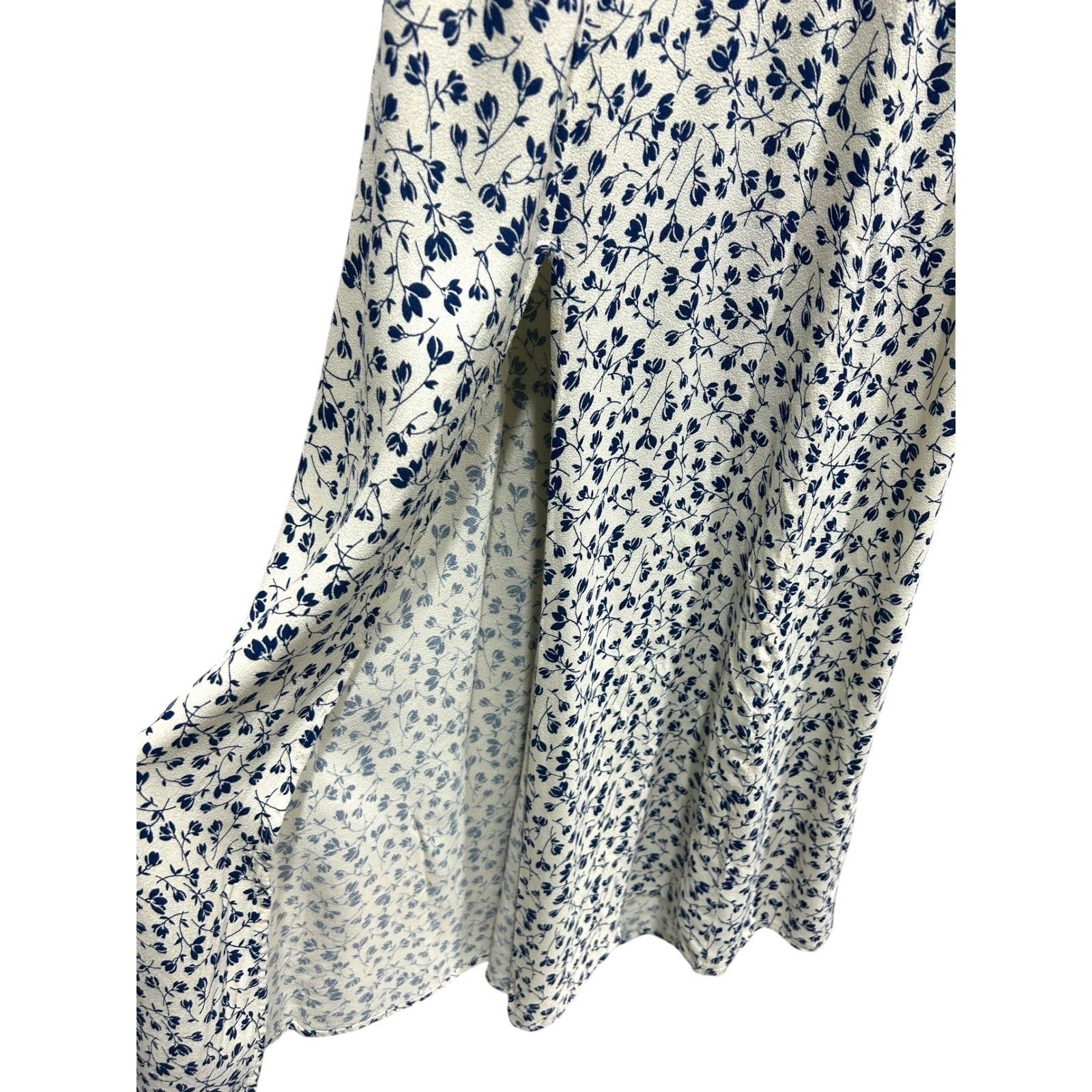 Reformation Gavin Blue Floral Midi Dress Cream Cap Sleeve Open Back Size 4 Slit