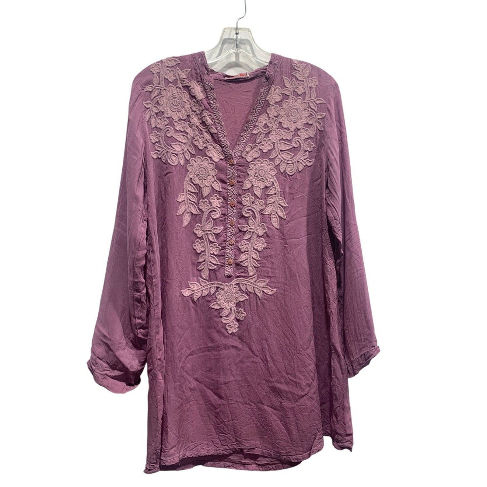 Johnny Was Embroidered Tunic Top S Small Floral Bohemian Blouse Pullover