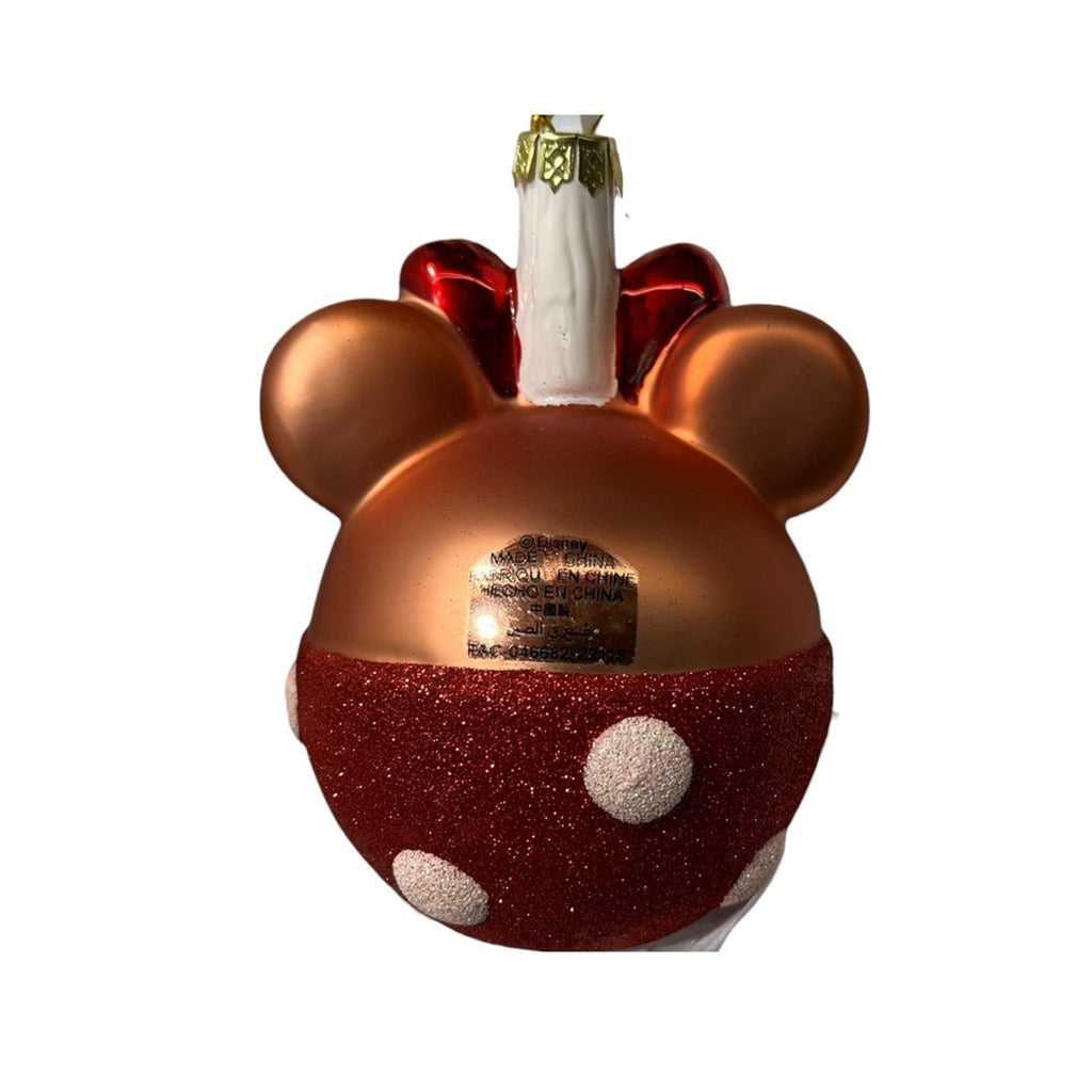 Disney Minnie Mouse Christmas Ornament Red Polka Dot Bow Ears Glass