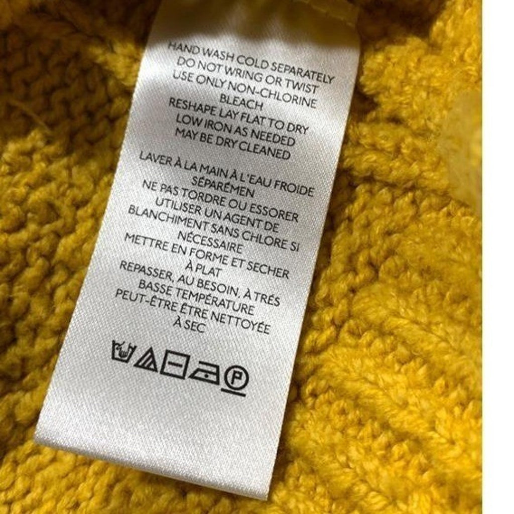 Anthropologie Mustard Yellow Cable Knit Puff Sleeve Button Front Cardigan M