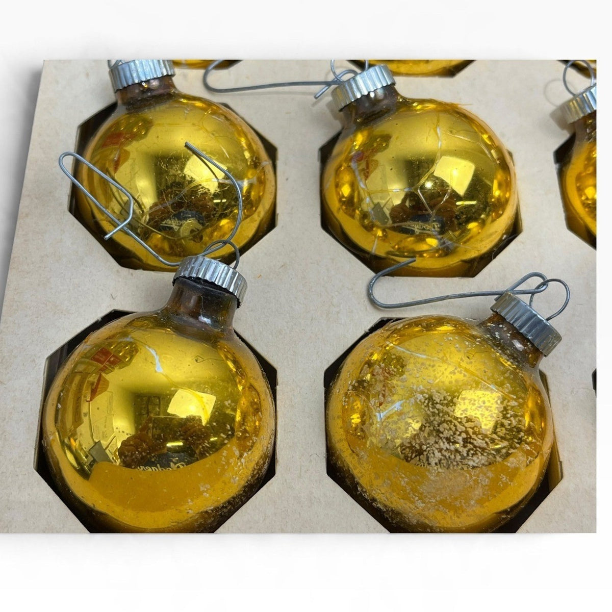 Vintage Shiny Brite Gold Glass Christmas Ornaments 1.5 Inch Set of 9 MCM USA