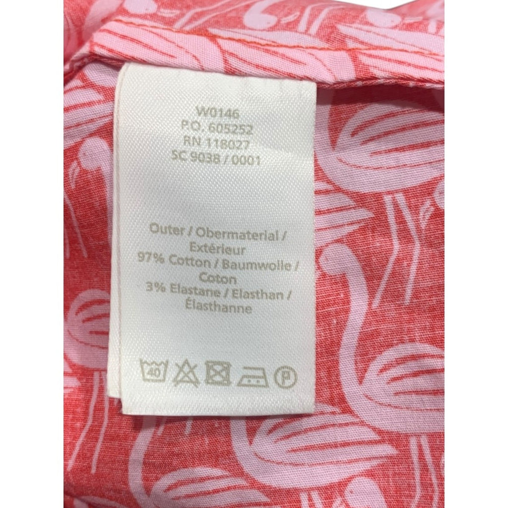 Boden Coral Pink Flamingo Print Belted Short Sleeve Shirt Dress US 10