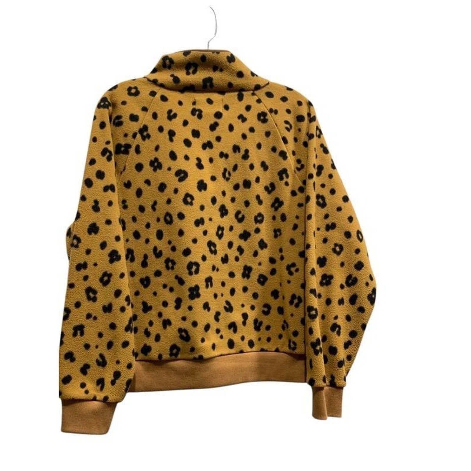 NWT Madewell Leopard Print Quarter Zip Fleece Pullover Mustard Tan Black MC205 L
