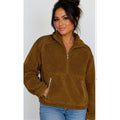 Madewell Womens Small Faux Shearling Half Zip Pullover Sweater Brown Contrast