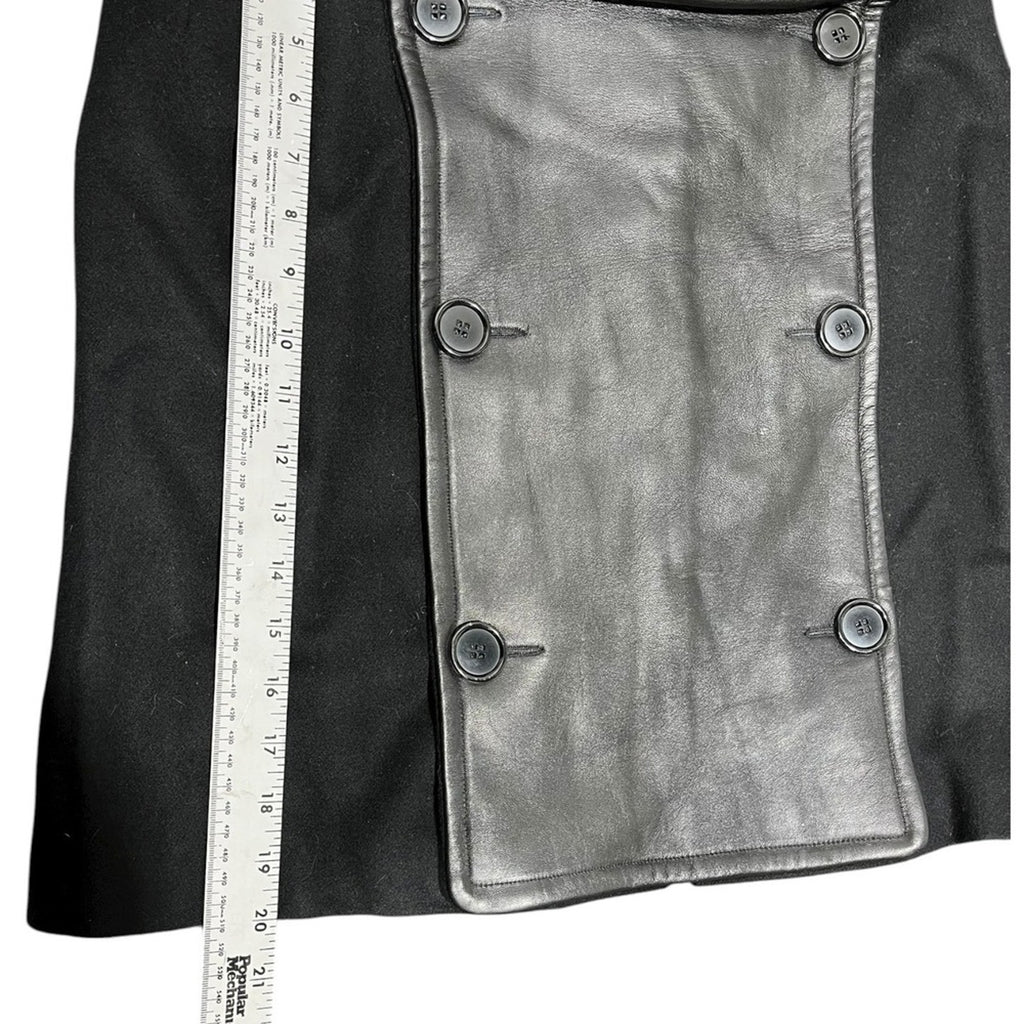 Max Mara Woolrich Black Leather Trim Double Button Belted Skirt Size 38