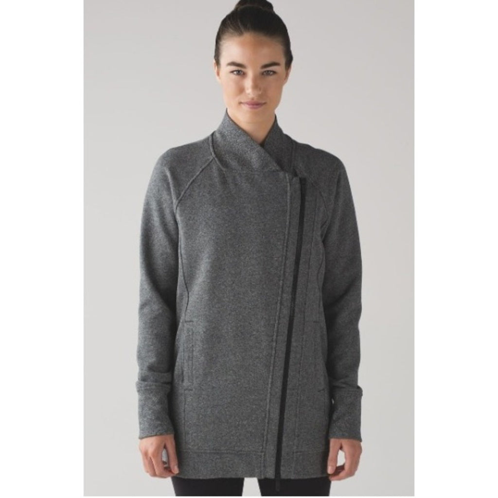 Lululemon Back To It Wrap Heathered Speckled Black Gray Asymmetrical Zip Size 6