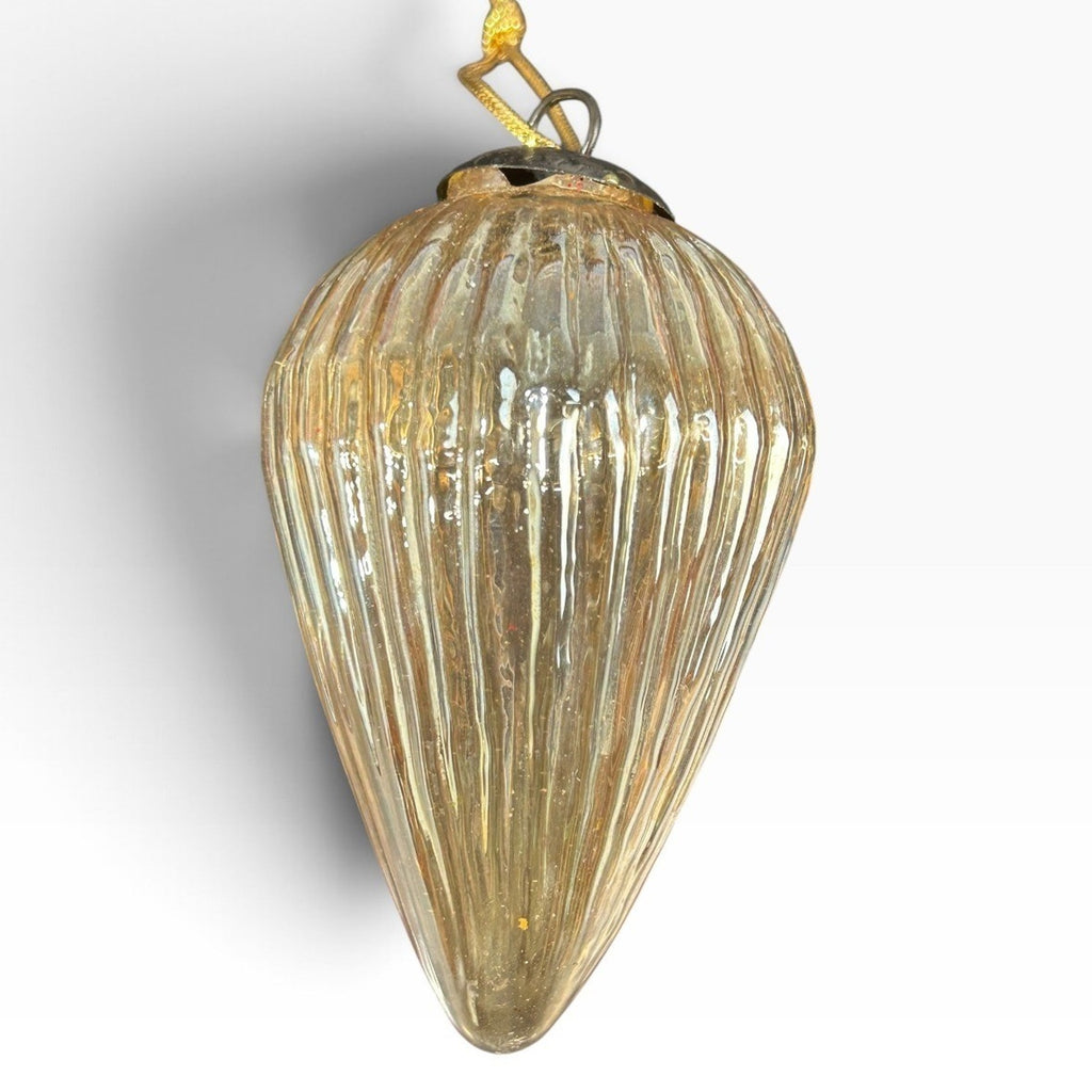 Set of 4 Vintage Kugel Style Ribbed Mercury Glass Teardrop Christmas Ornaments