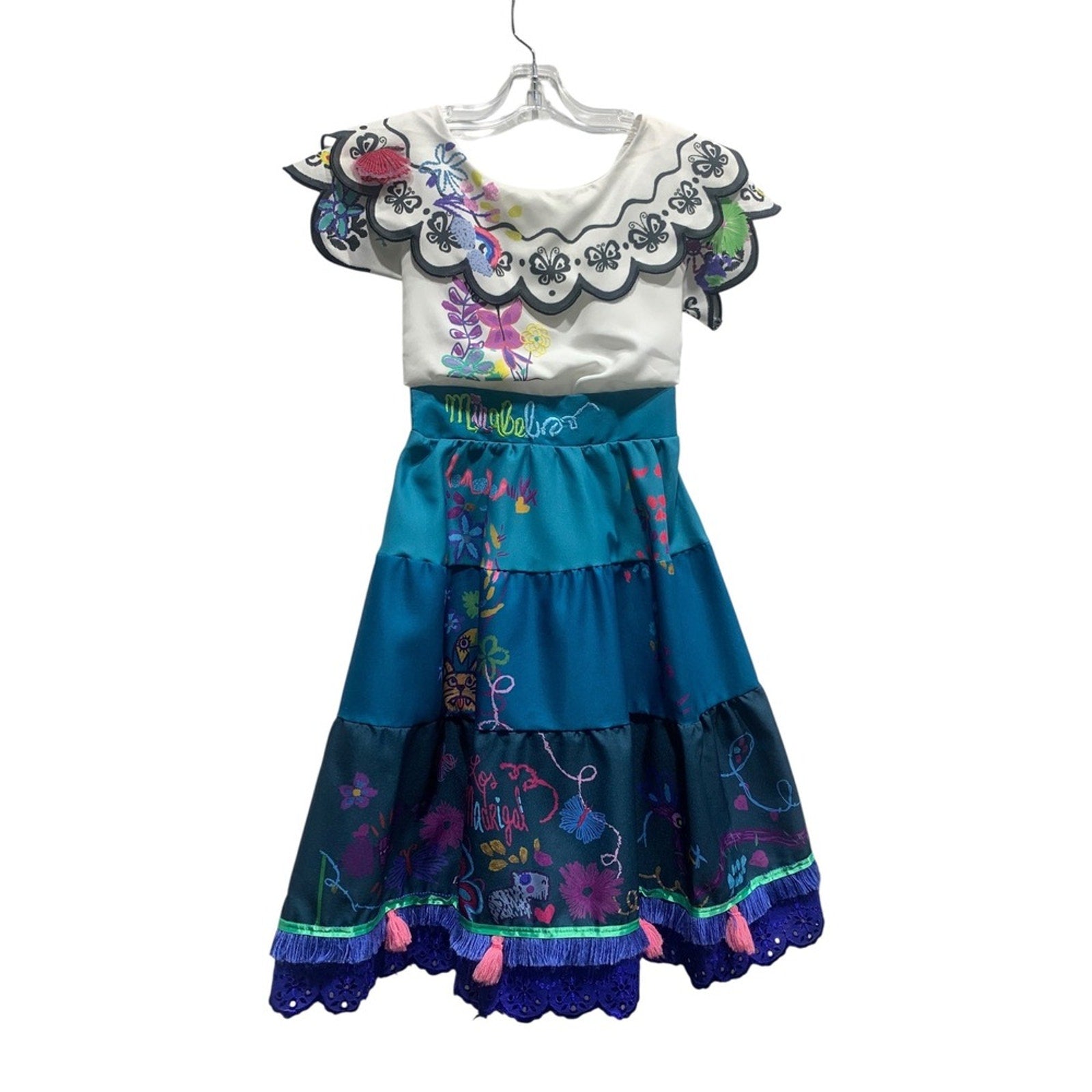 Disney Mirabel Dress Costume Encanto Girls Size 5/6 White Blue Madrigal