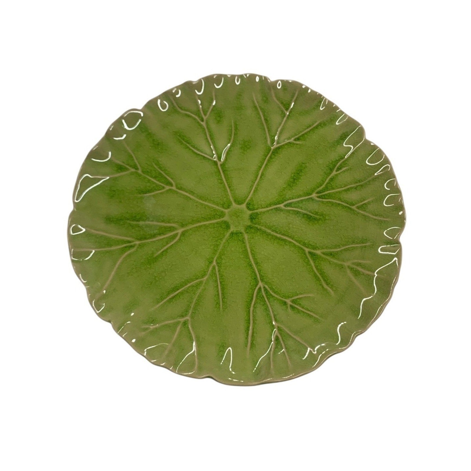 Anthropologie Green Lilypad Dessert Plate Scalloped Crackle Glaze Stoneware 11"