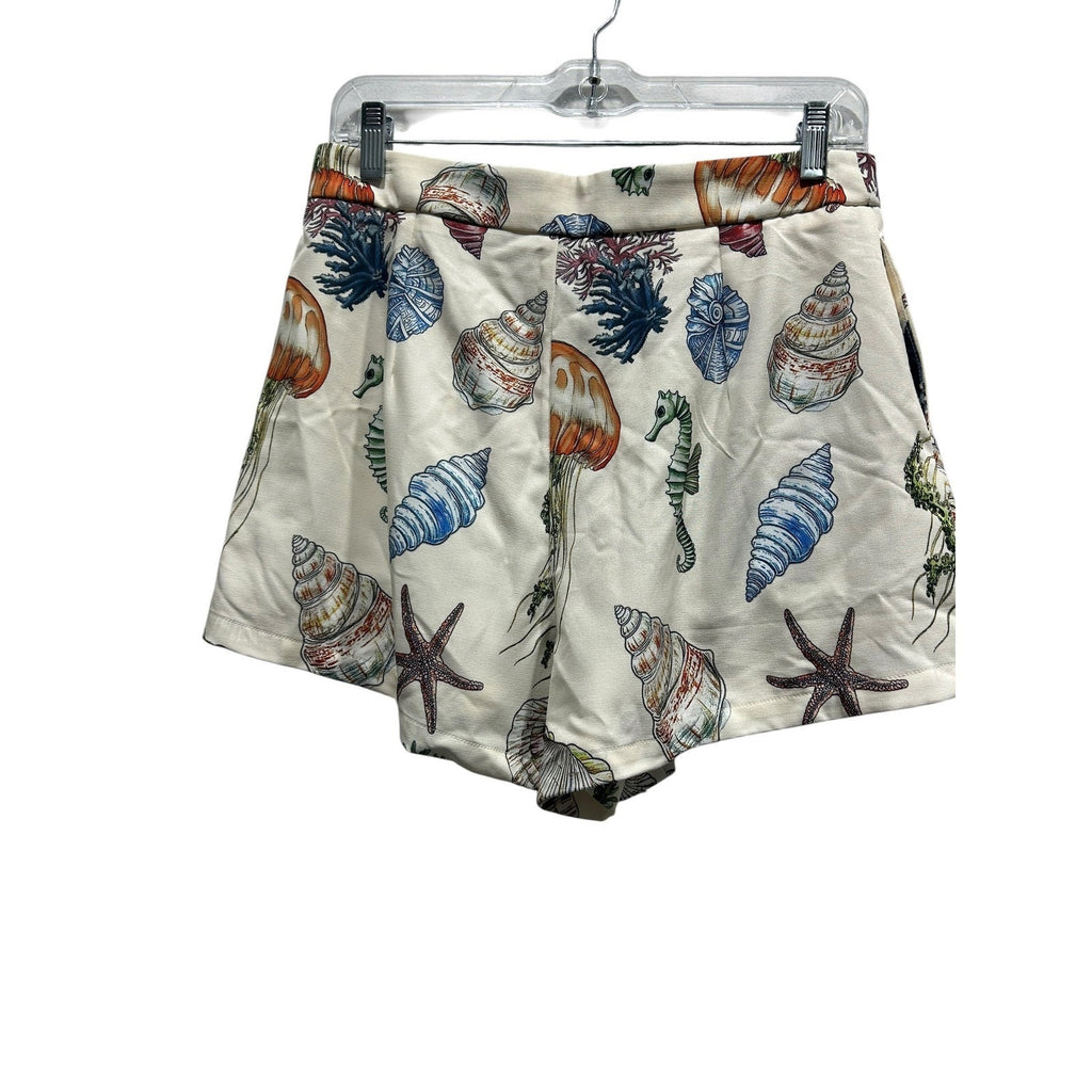 Commense Womens Sea Life Print Matching Set Cream Top and Shorts Medium NWT