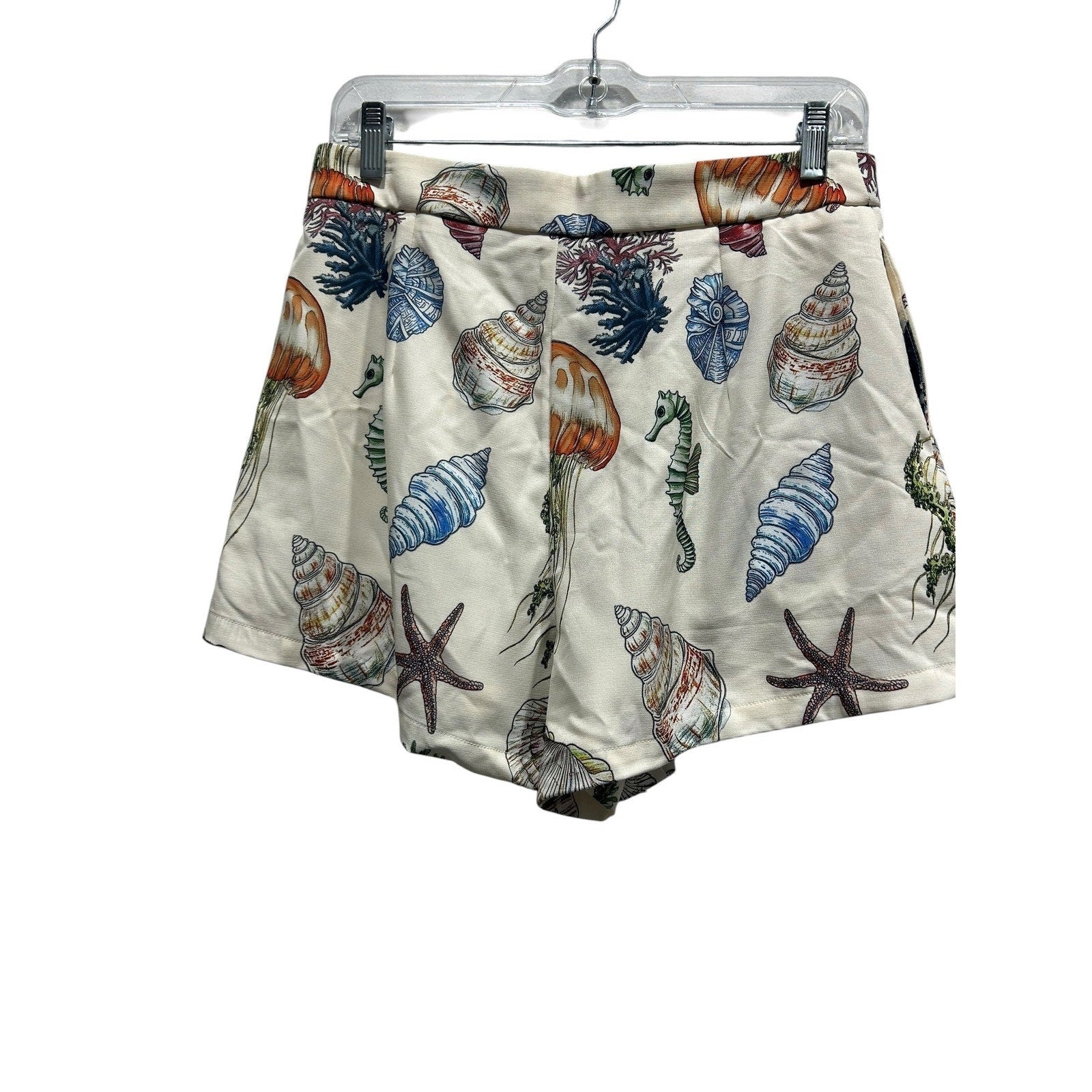 Commense Womens Sea Life Print Matching Set Cream Top and Shorts Medium NWT