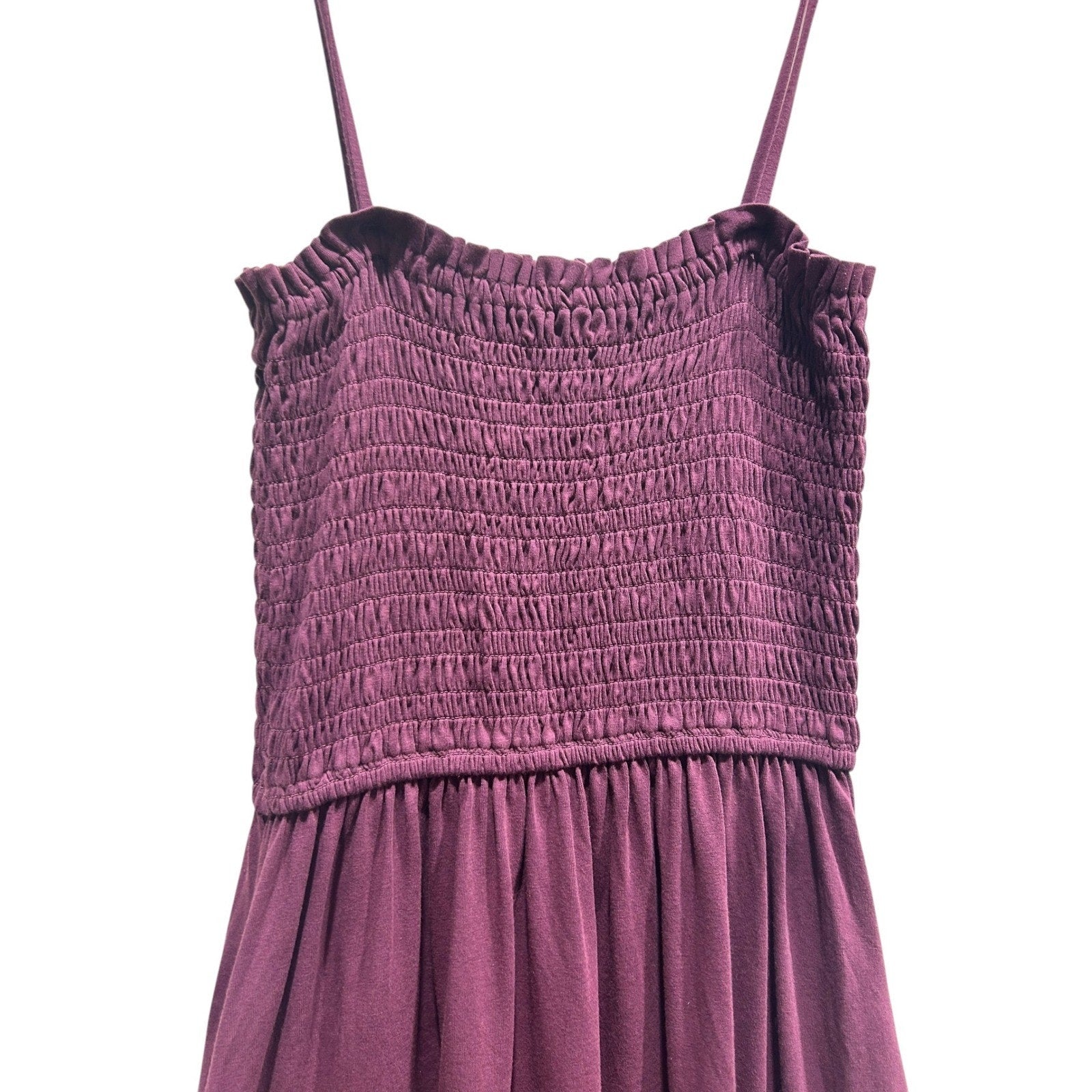 Pact Womens Organic Cotton Smocked Tiered Maxi Dress Plum Purple XS Sleeveless