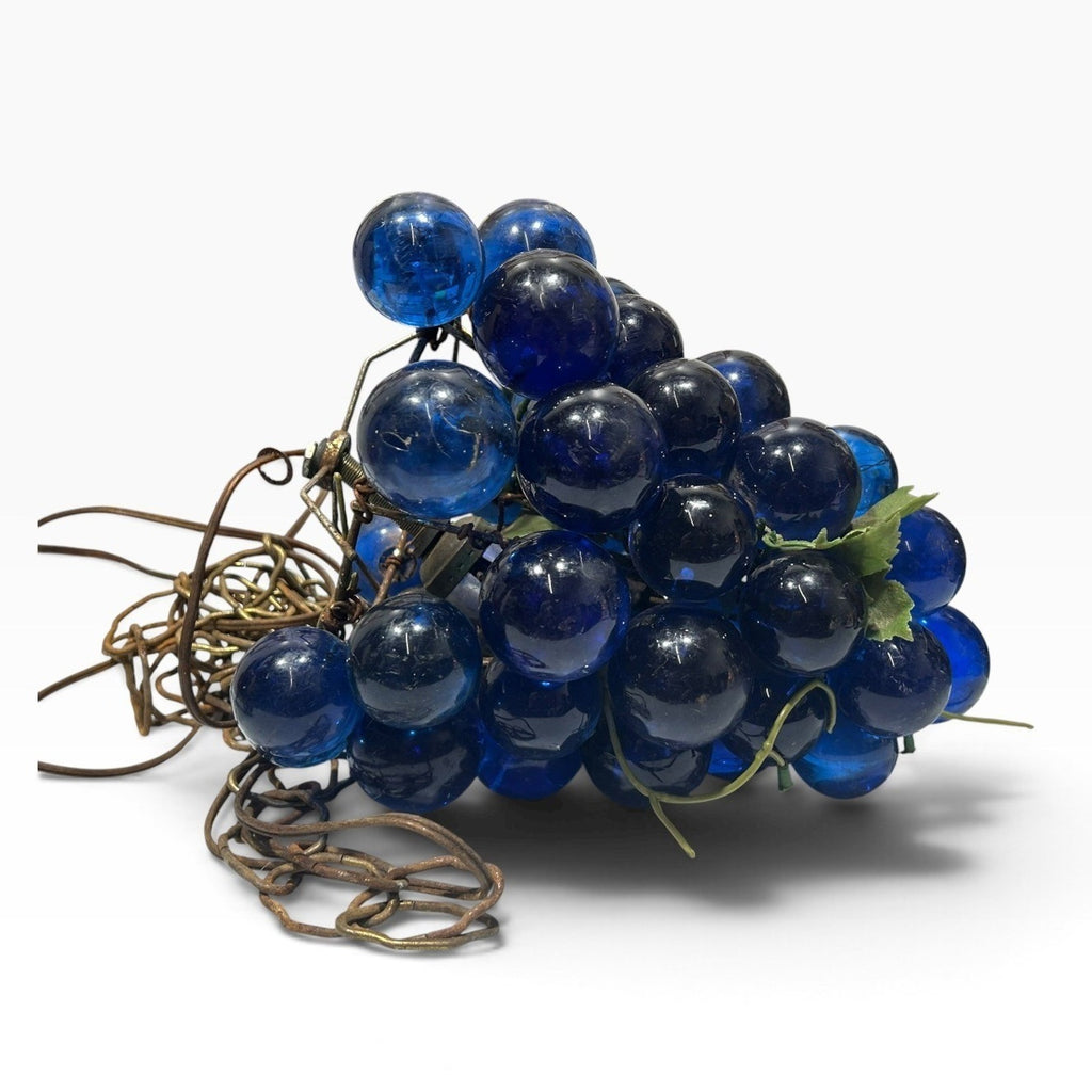 Vintage Mid Century Modern Cobalt Blue Lucite Grape Cluster Swag Hanging Light