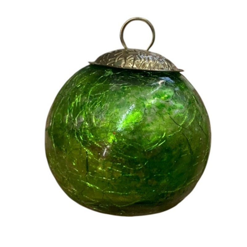 Green Mini Kugel Glass Christmas Ornament 9 lot 1.25-2"