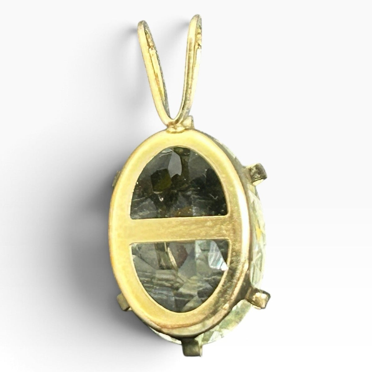 14k Yellow Gold Oval Prasiolite Green Amethyst Pendant 1g