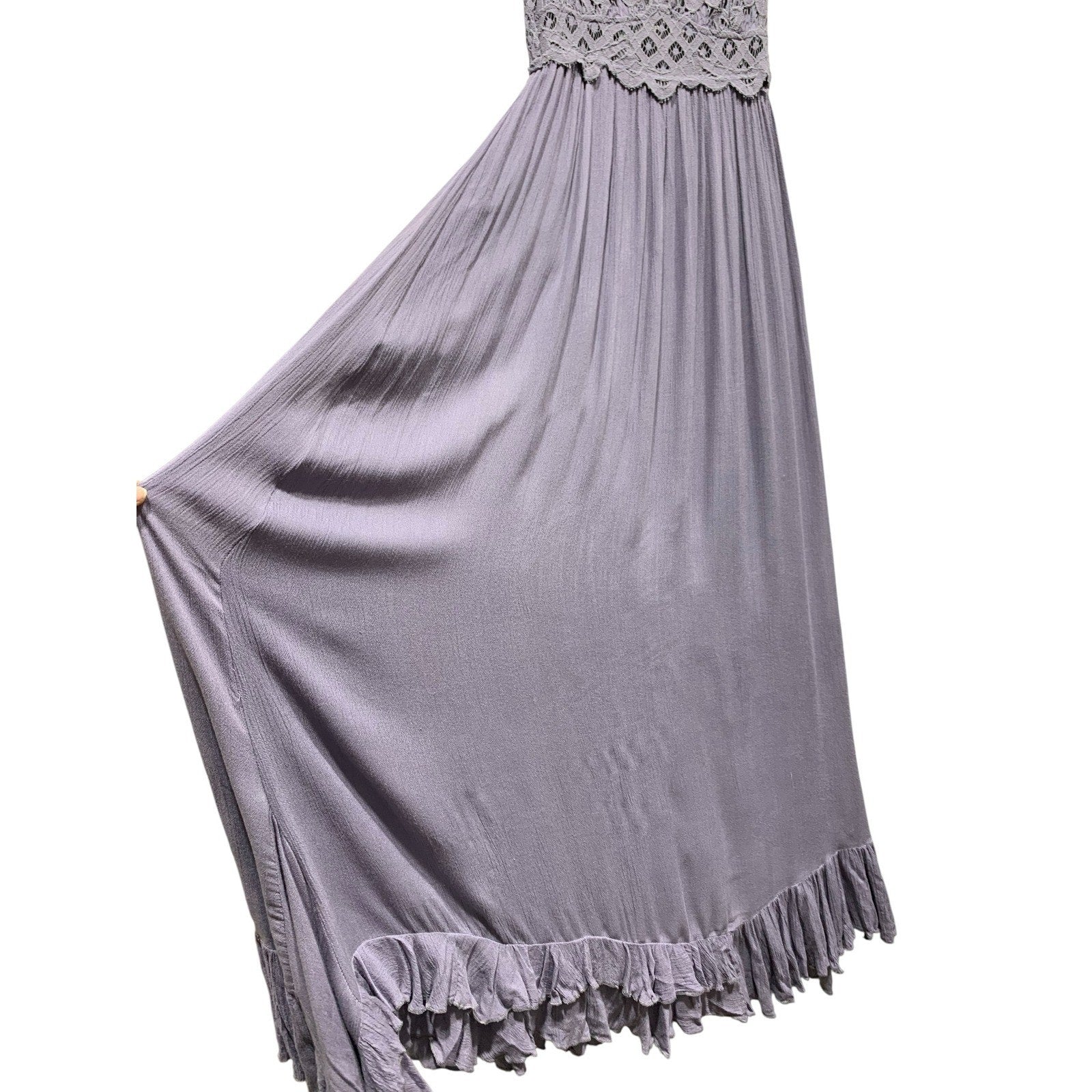 Free People Adella Lace Maxi Dress Lavender Purple Lace Strap Ruffle S/P