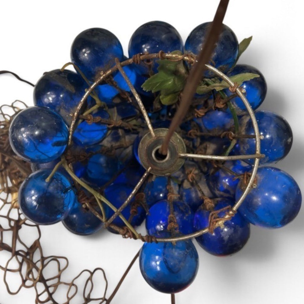 Vintage Mid Century Modern Cobalt Blue Lucite Grape Cluster Swag Hanging Light