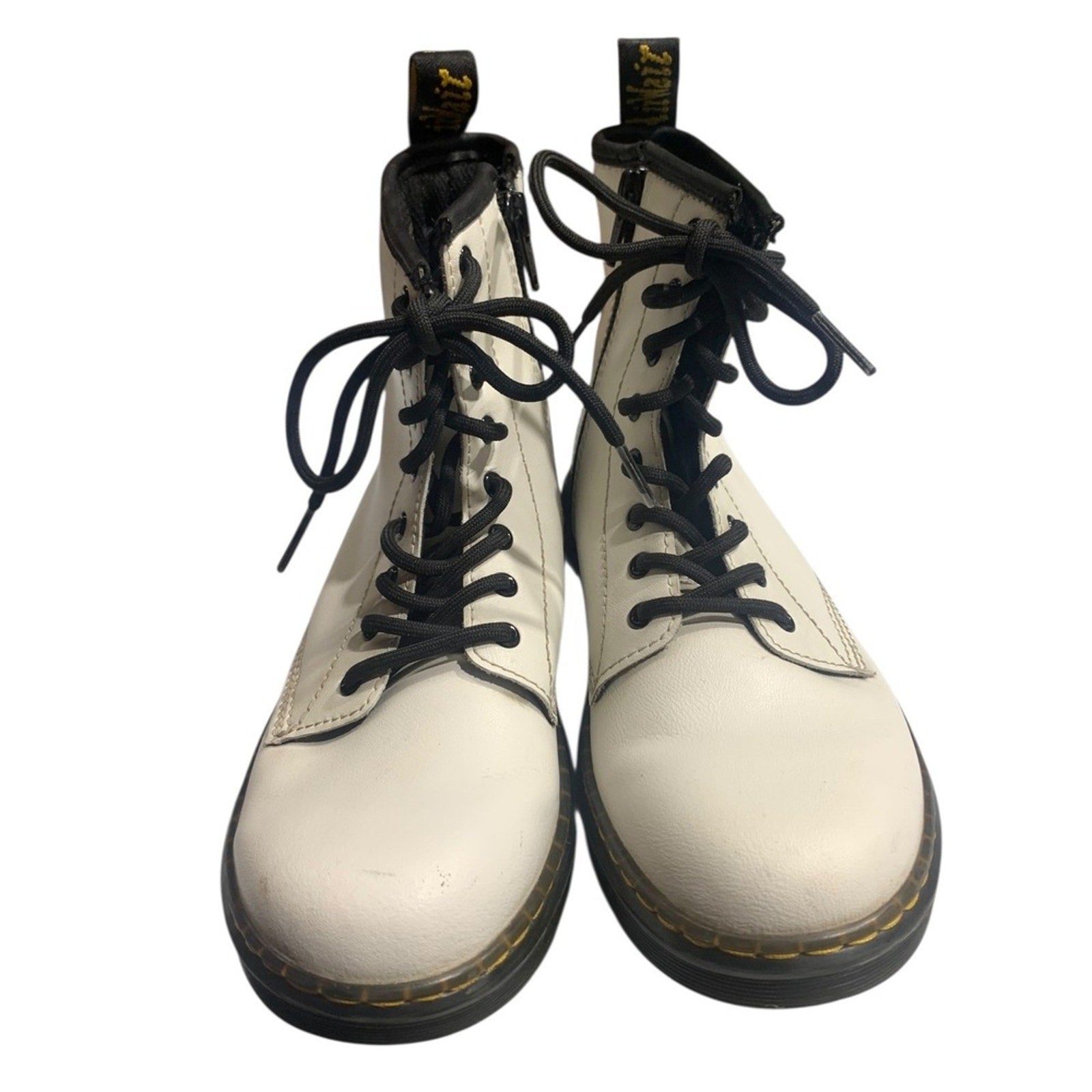 Dr Martens Kids White Zavala J Boots Size 4 US M 5 US L Side Zip Lace Up