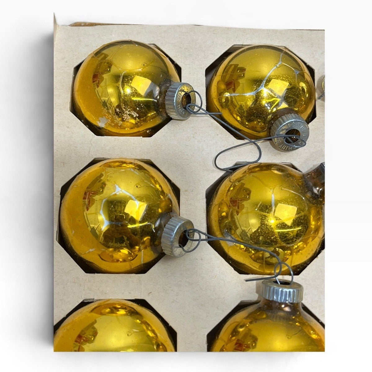 Vintage Shiny Brite Gold Glass Christmas Ornaments Set of 12 Small Round MCM USA