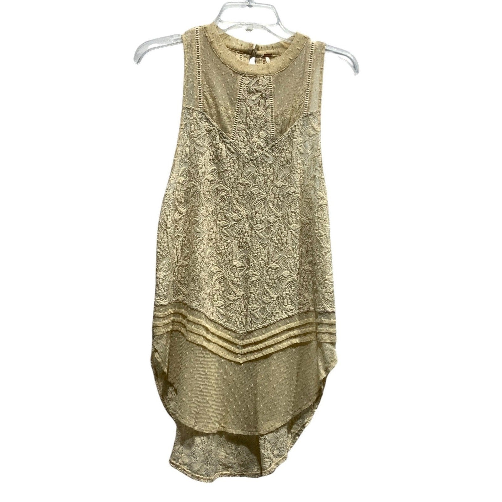 Free People Modern Lace Mesh Maisie Tunic Tan Embroidered Swiss Dot Medium Boho