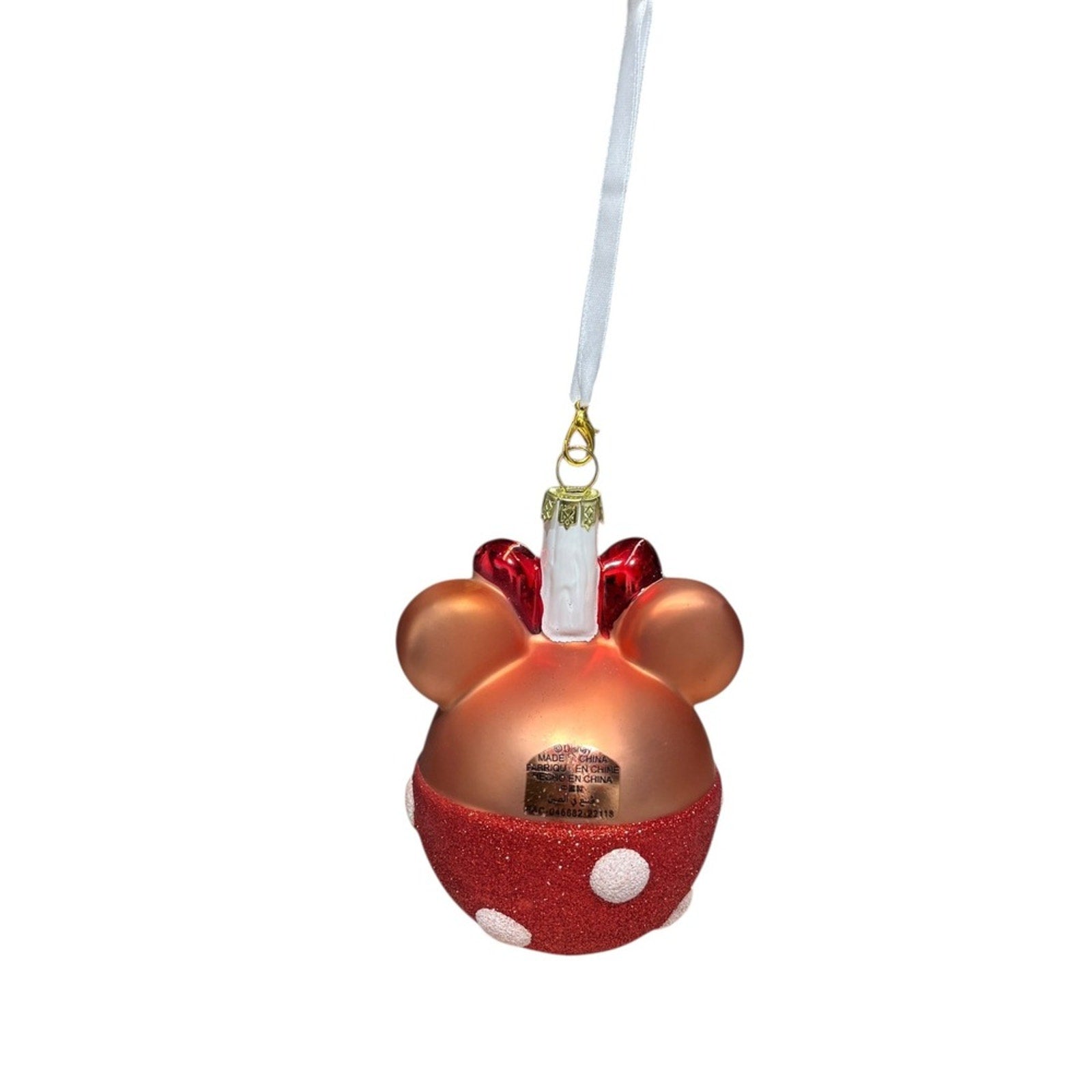 Disney Minnie Mouse Christmas Ornament Red Polka Dot Bow Ears Glass