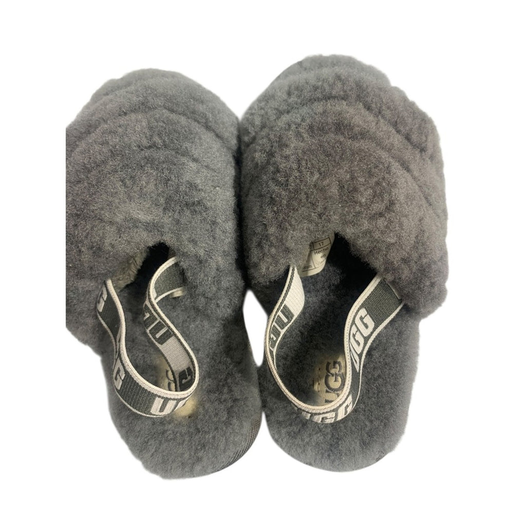 UGG Kids Fluff Yeah Slide Slippers Gray Fuzzy US 10 KIDS back Sandals, Comfy SZ