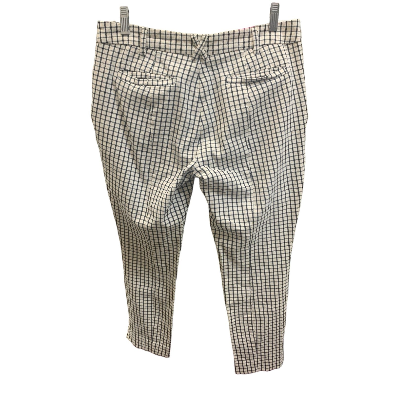 Anthropologie The Essential Slim Trousers Cream/Black Plaid Pants SZ 8
