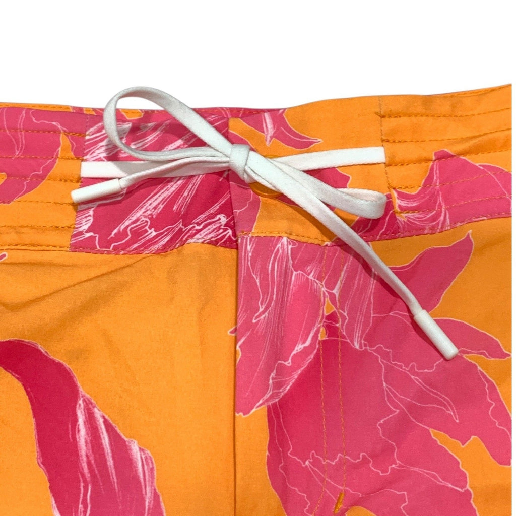 Athleta Women 10 Orange Pink Floral Tropical Board Shorts Swim Trunks Quick Dry