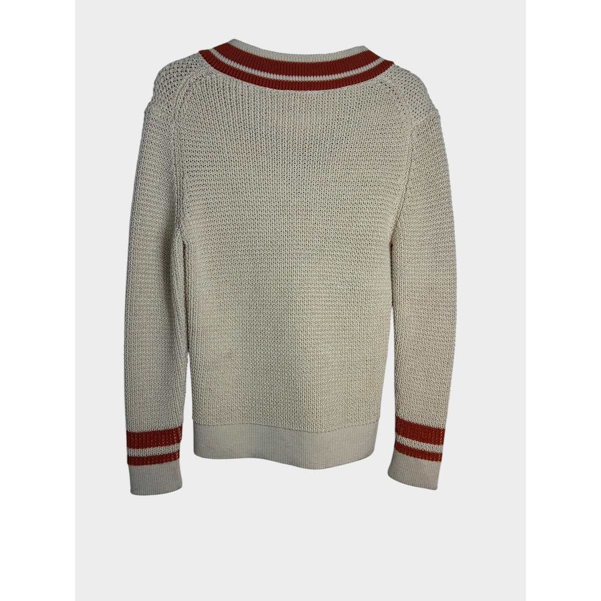 Tory Burch Vintage Cricket Sweater Ivory Orange V-Neck Knit Top XS 79714