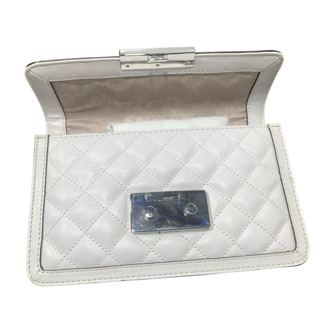NWT MICHAEL Michael Kors SLOAN MESSENGER White and Silver Crossbody Bag