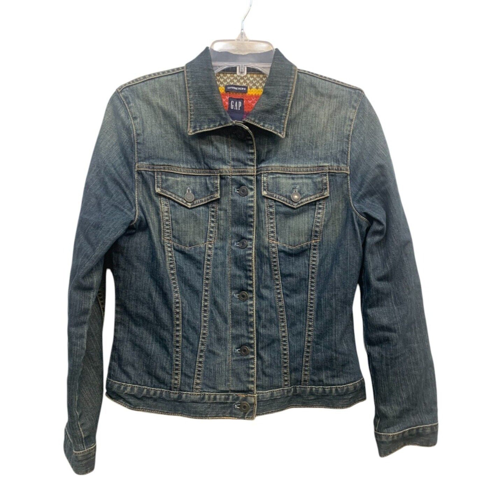 GAP Stretch Denim Jean Jacket Thick Wool Lining S Vintage Holiday 2003