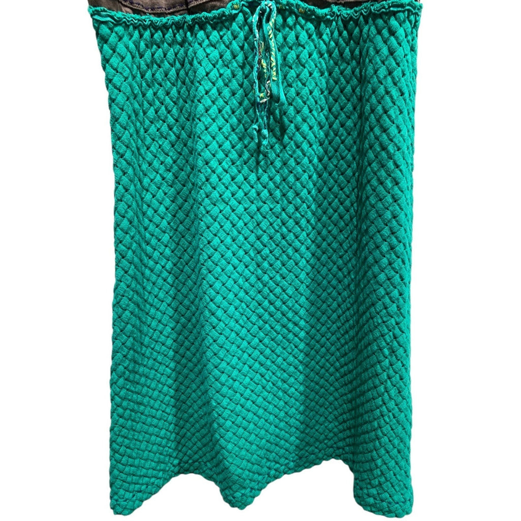 Free People Green Brown Quilted Mini Dress Boho Strappy Empire Waist Size 8